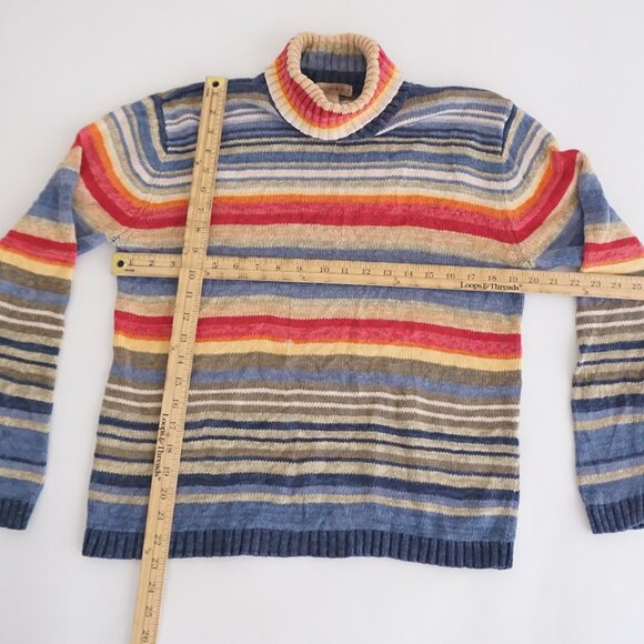 Vintage Mountain Lake Blue Cotton Sweater Striped Knit Grandmacore M - Picture 3 of 9